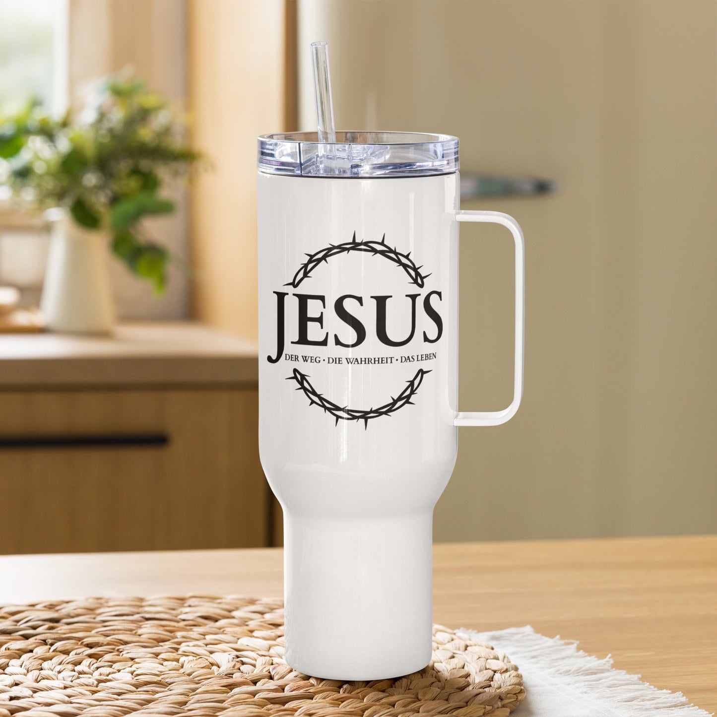 JESUS, der Weg, die Wahrheit, das Leben - Reisebecher mit Griff DE faith design by The Light of Life