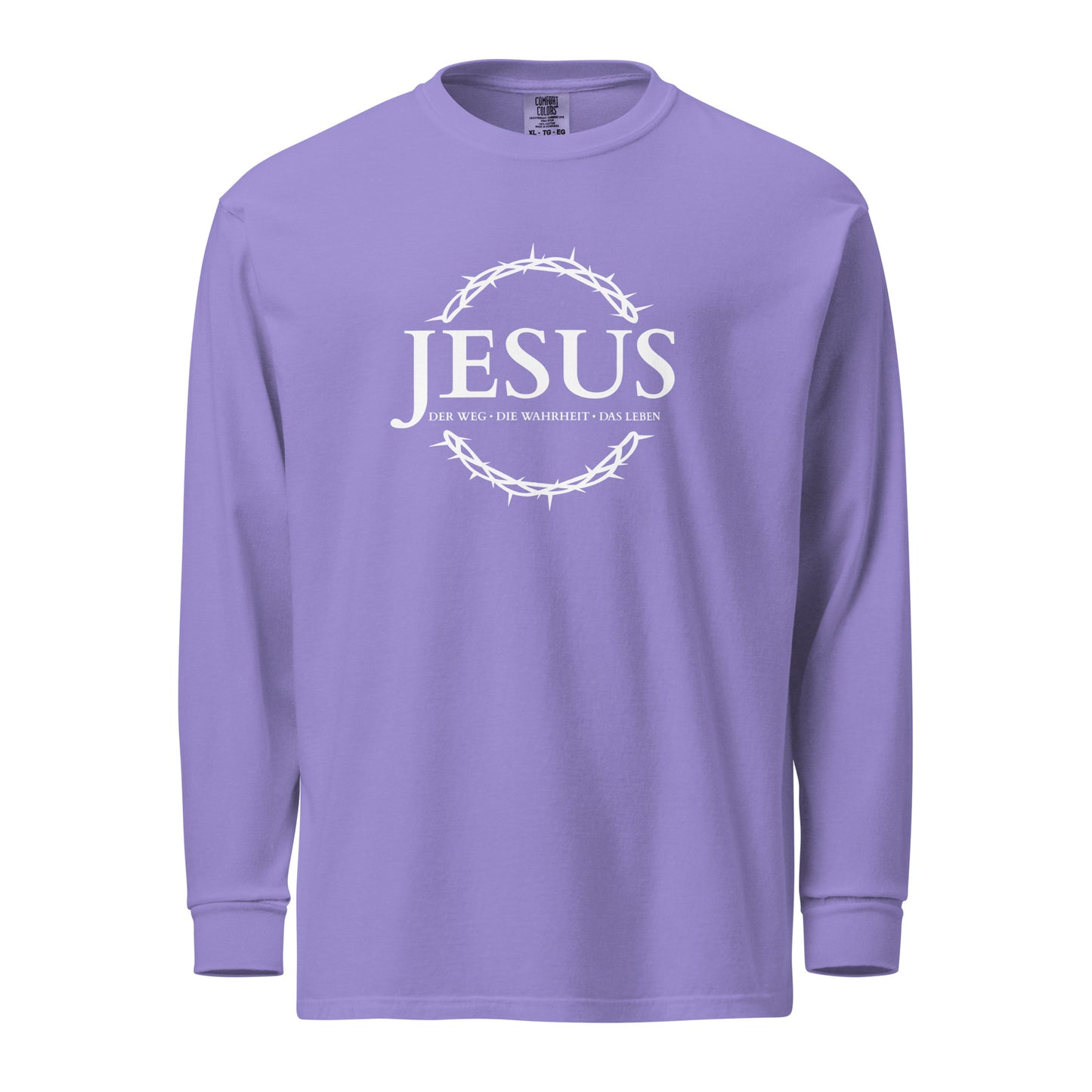 JESUS der Weg - Textilgefärbtes Schweres Langarmshirt - dunkles Design - DE ${variant-option} faith design by The Light of Life