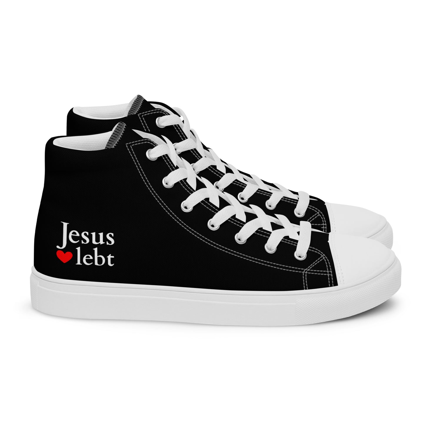 Jesus lebt - High-Top Leinenschuhe für Damen Weiß/Schwarz DE faith design by The Light of Life