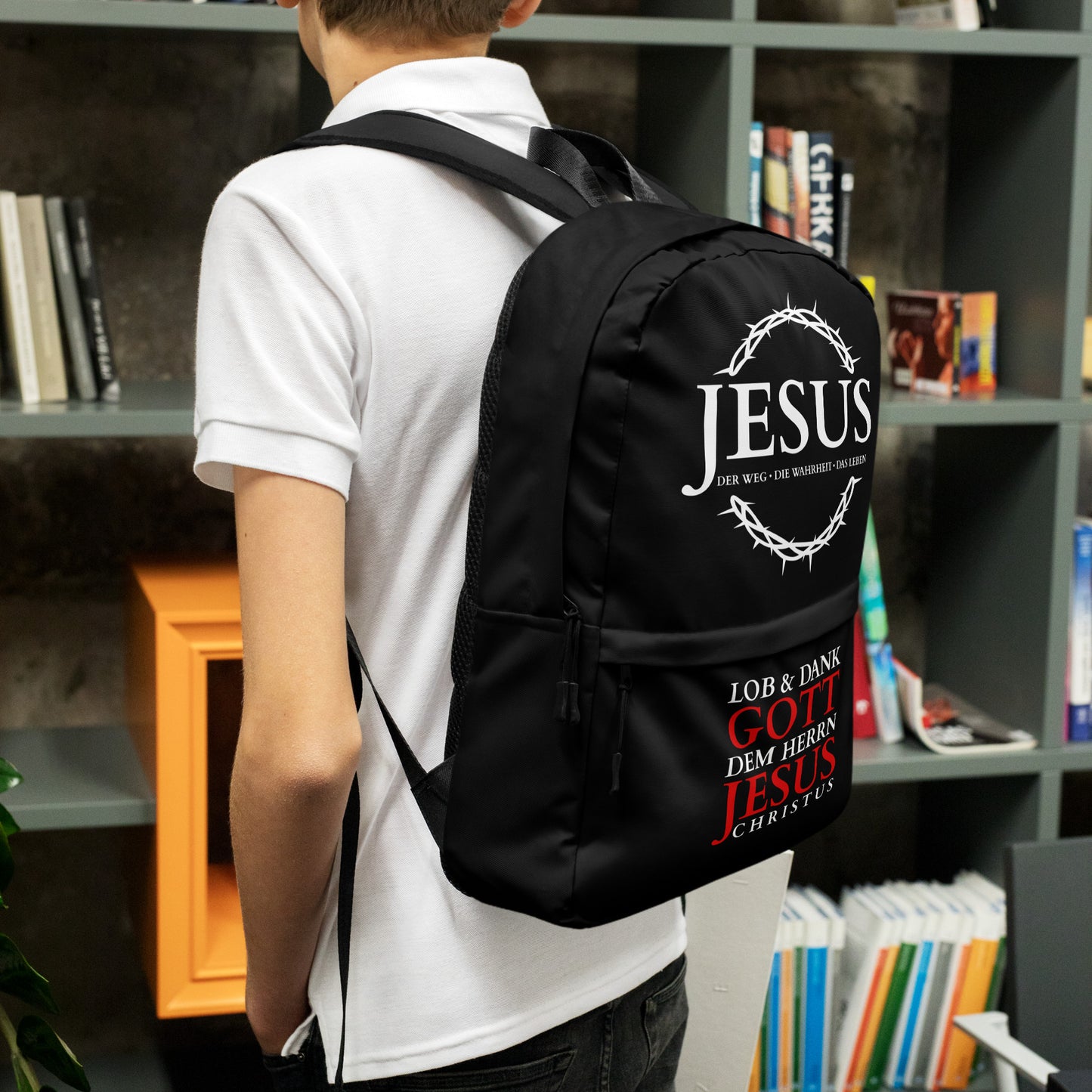 JESUS Rucksack schwarz DE faith design by The Light of Life