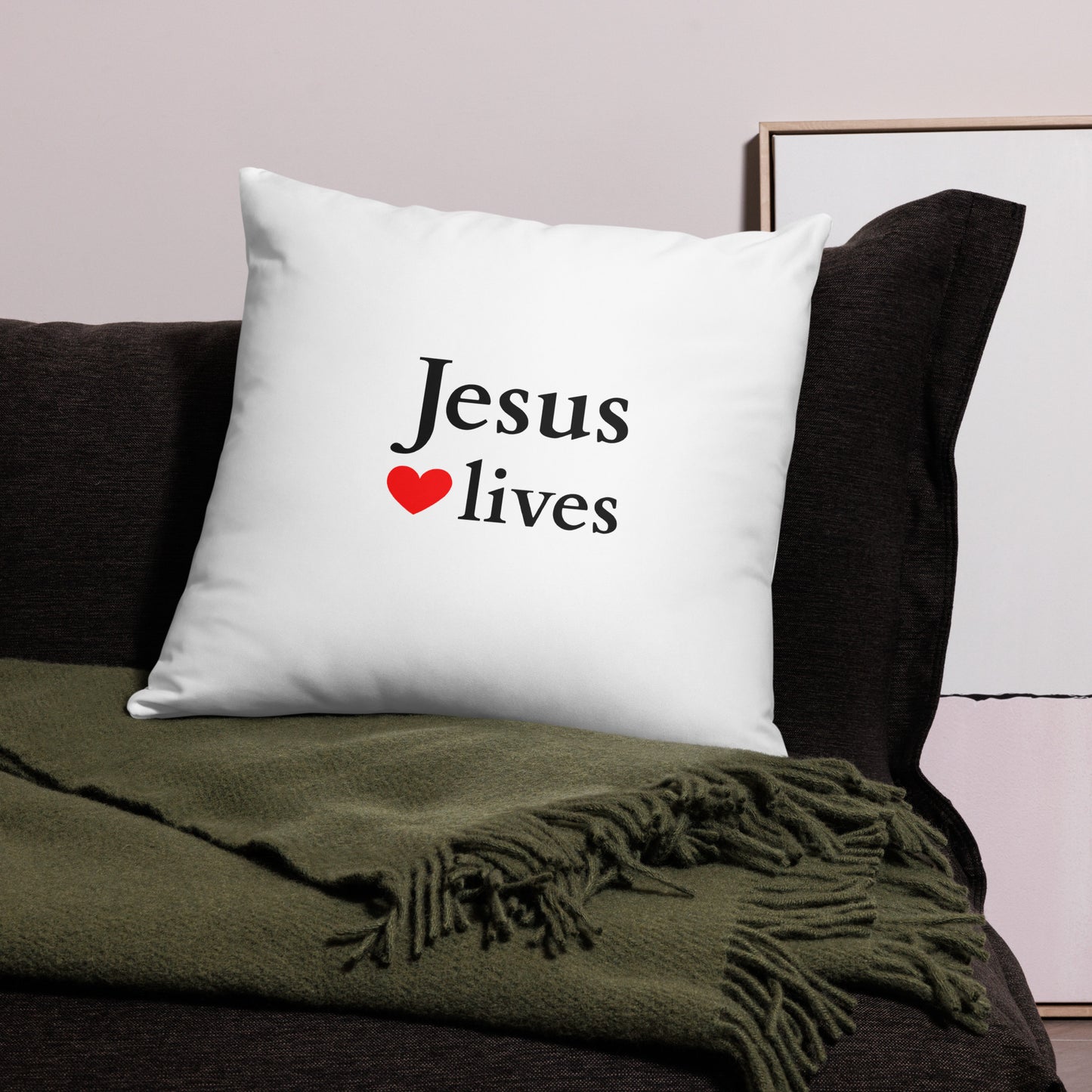 Jesus lives - Basic Pillow - Bright Design EN faith design by The Light of Life