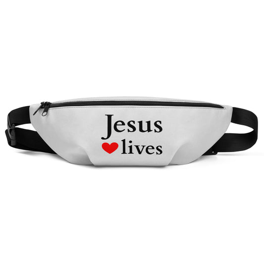 Jesus lives Fanny Pack Bright Grey EN faith design by The Light of Life