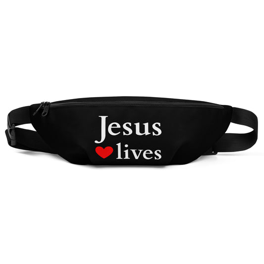 Jesus lives Fanny Pack black EN faith design by The Light of Life