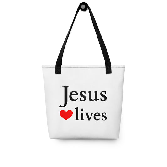 Jesus lives - Tote bag white EN faith design by The Light of Life