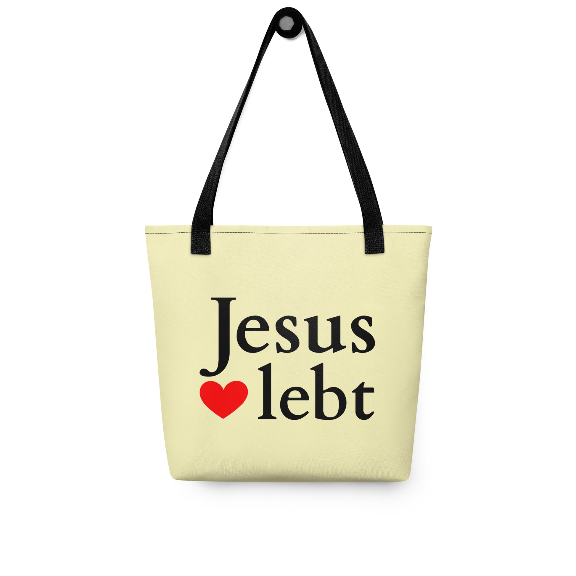 Jesus lebt - Stoffbeutel gelb DE faith design by The Light of Life