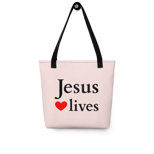 Jesus lives - Tote bag EN Pink faith design by The Light of Life