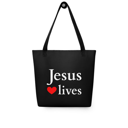 Jesus lives Tote bag black EN faith design by The Light of Life