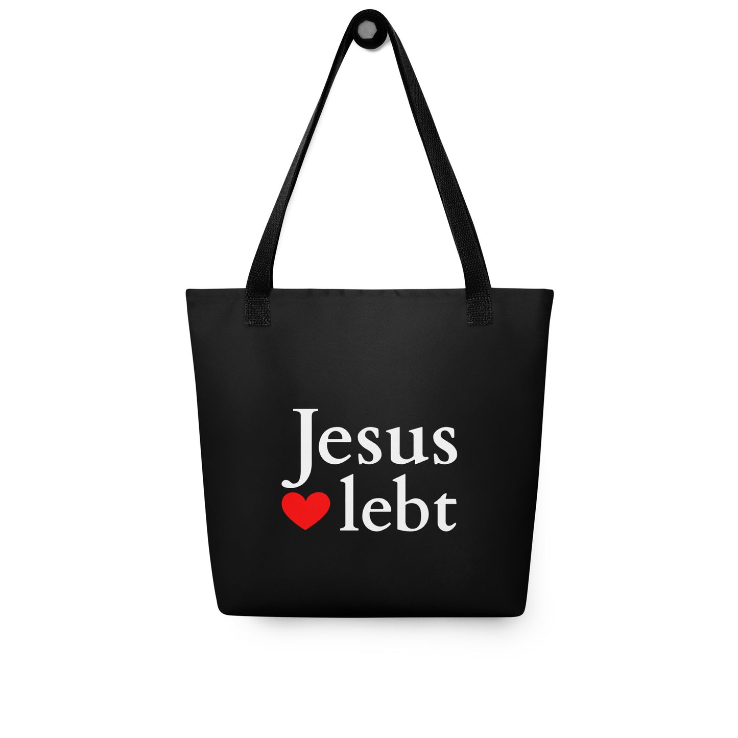 Jesus lebt Stoffbeutel schwarz DE faith design by The Light of Life