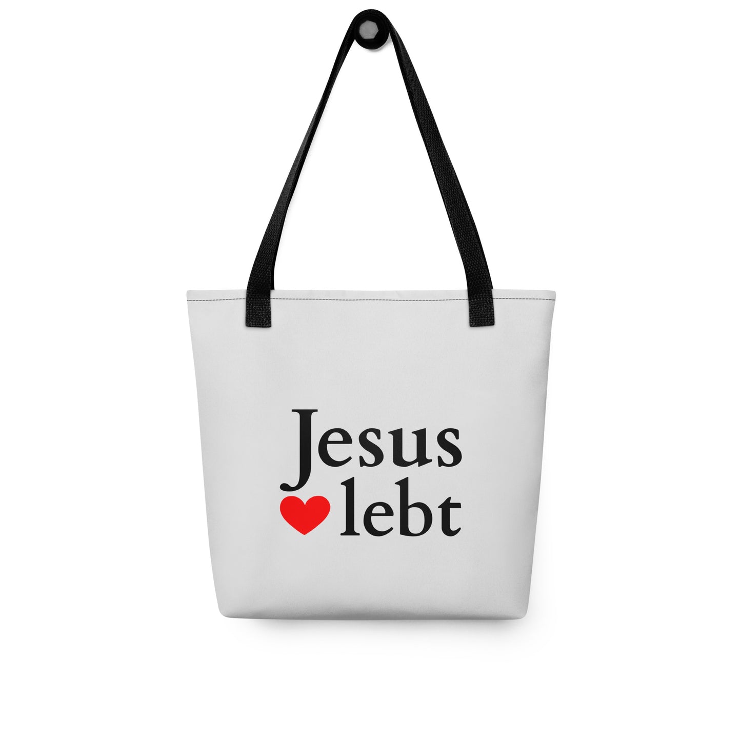 Jesus lebt Stoffbeutel Hellgrau DE faith design by The Light of Life