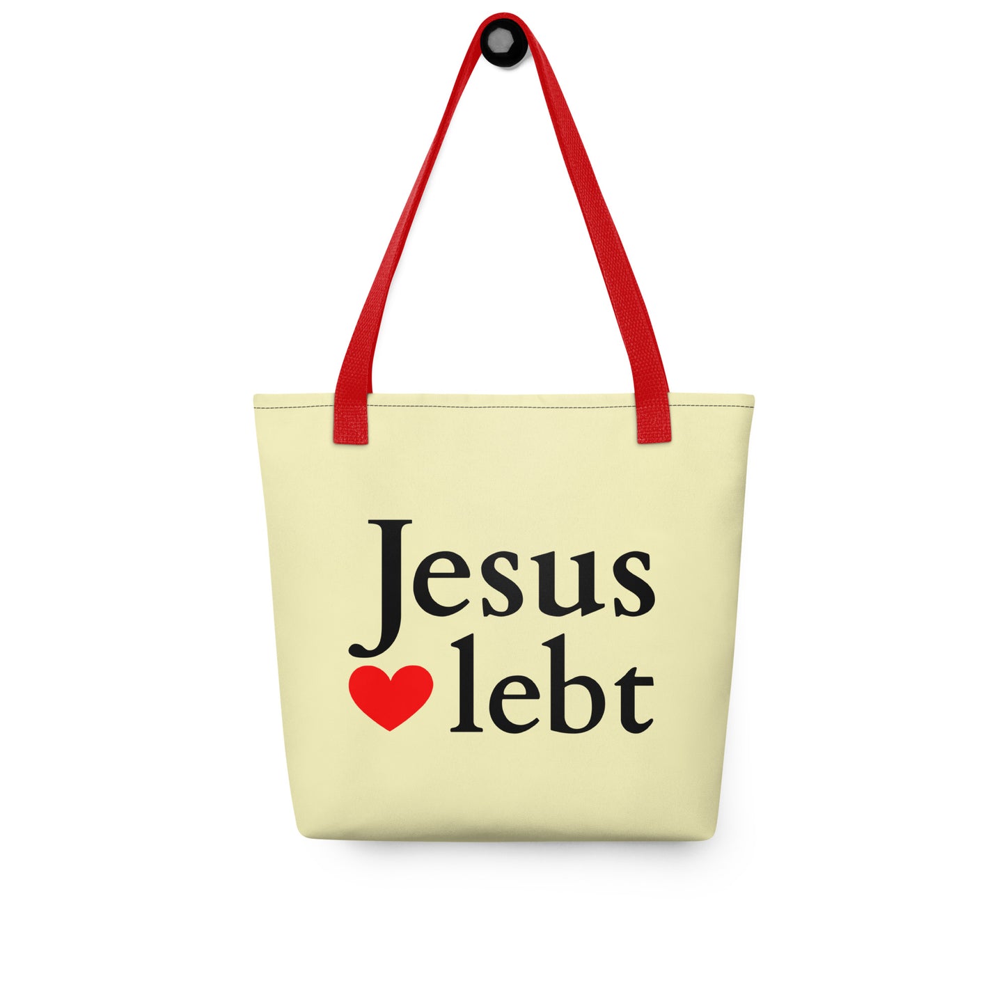 Jesus lebt - Stoffbeutel gelb DE faith design by The Light of Life