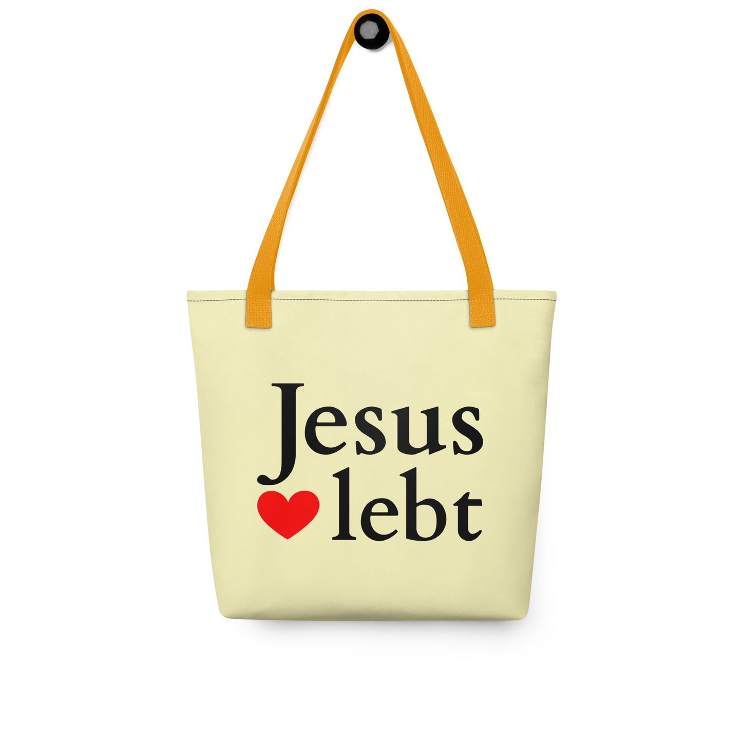Jesus lebt - Stoffbeutel gelb DE faith design by The Light of Life