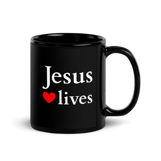 Jesus lives - Black Glossy Mug - dark Design - EN faith design by The Light of Life