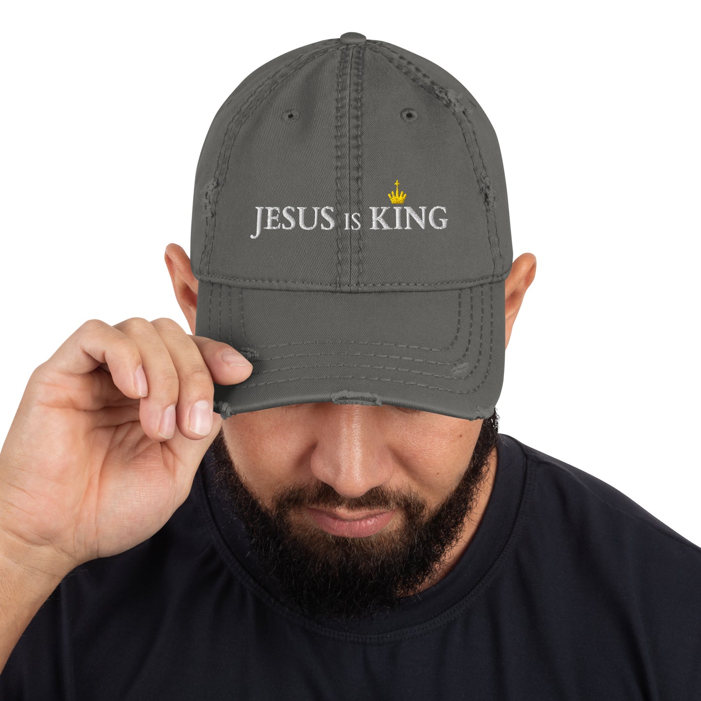 JESUS is KING - Dad-Hat im Used-Look DE dunkles Design ${variant-option} faith design by The Light of Life