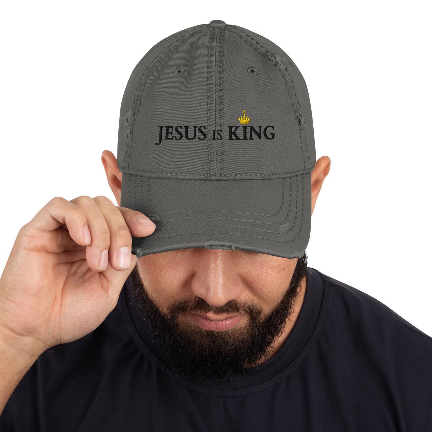 JESUS is KING - Dad-Hat im Used-Look DE helles Design ${variant-option} faith design by The Light of Life