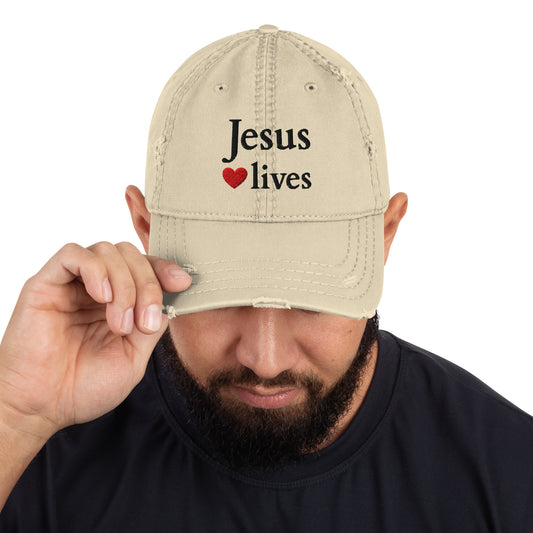 Jesus lives - Distressed Dad Hat EN - Bright faith design by The Light of Life