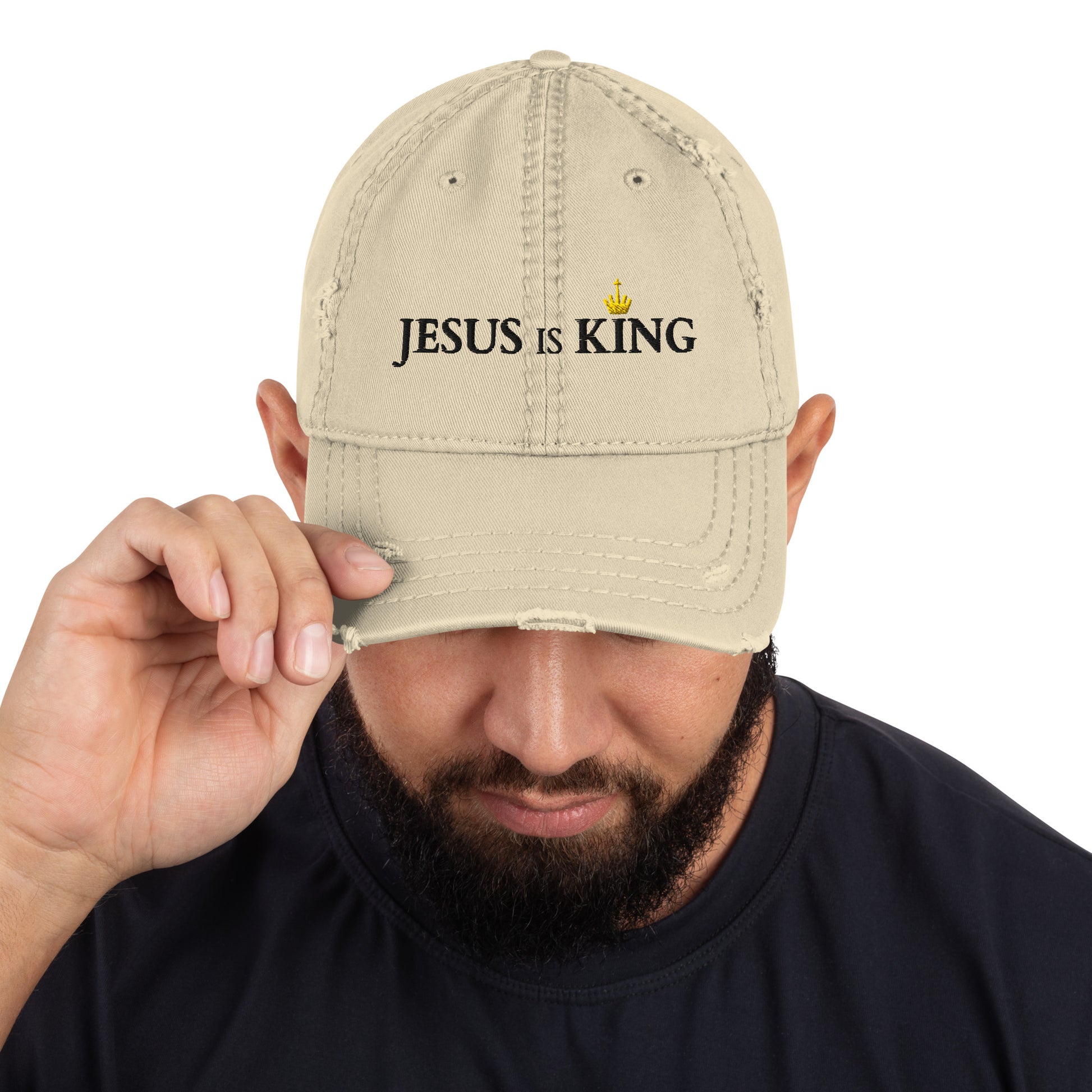 JESUS is KING - Dad-Hat im Used-Look DE helles Design ${variant-option} faith design by The Light of Life