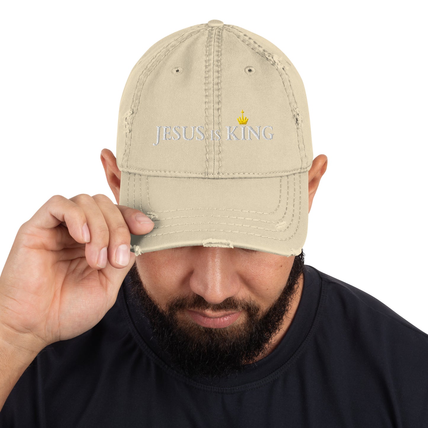 JESUS is KING - Dad-Hat im Used-Look DE dunkles Design ${variant-option} faith design by The Light of Life