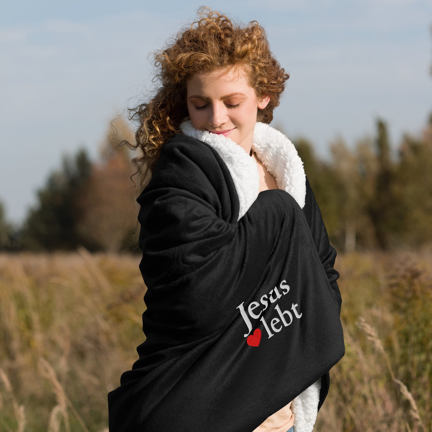 Jesus lebt - Premium Sherpa Decke - D-Design DE faith design by The Light of Life