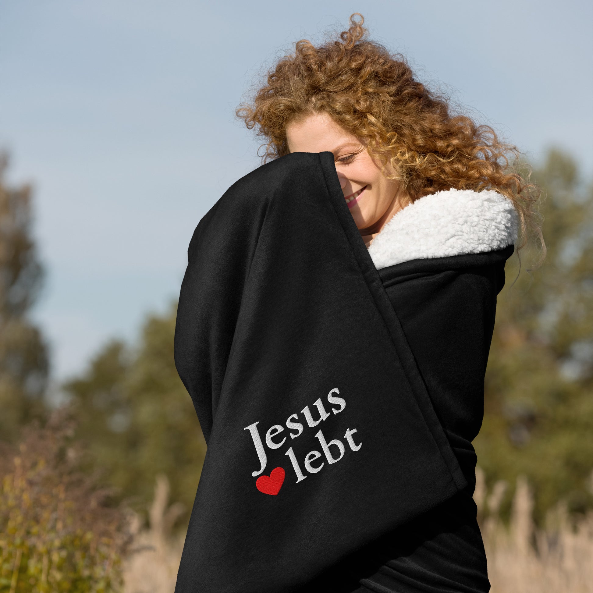 Jesus lebt - Premium Sherpa Decke - D-Design DE faith design by The Light of Life