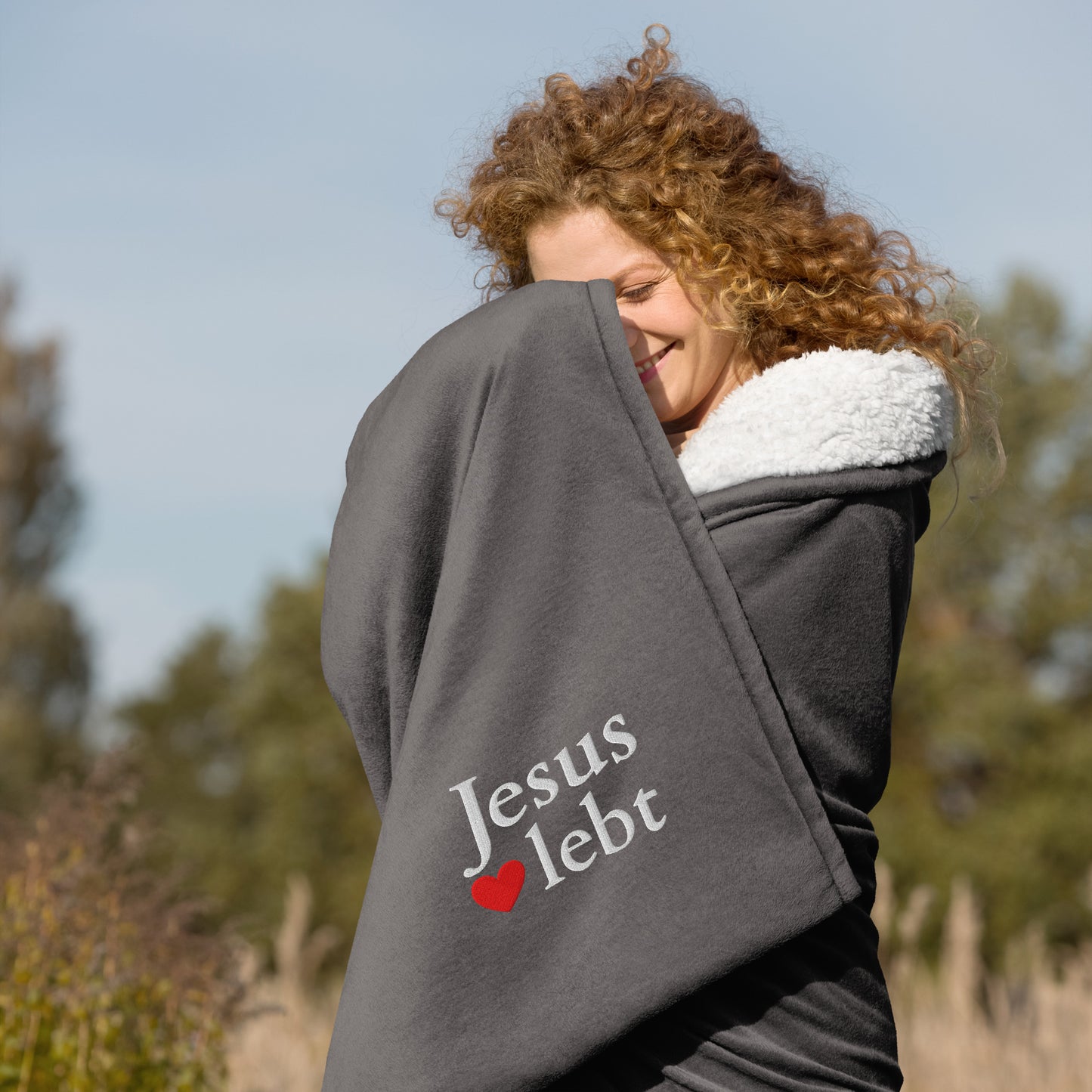 Jesus lebt - Premium Sherpa Decke - D-Design DE faith design by The Light of Life