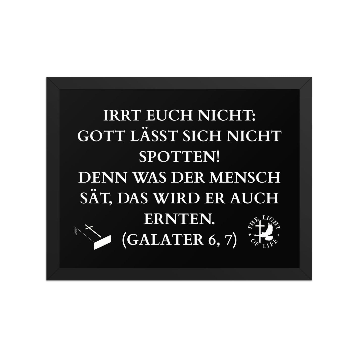 Gerahmtes Poster mit Bibelvers Galater 6,7 – für eine inspirierende Wandgestaltung.