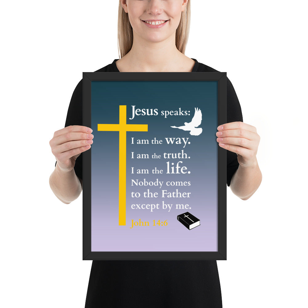 Gerahmtes Poster kaufen mit Bibelvers, Jesus spricht über den Weg, die Wahrheit und das Leben.