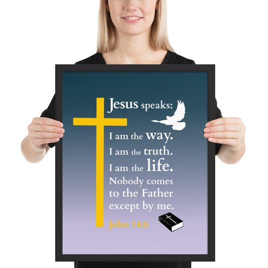 Gerahmtes Poster kaufen mit christlichem Design von Jesus spricht: Ich bin der Weg, die Wahrheit und das Leben.