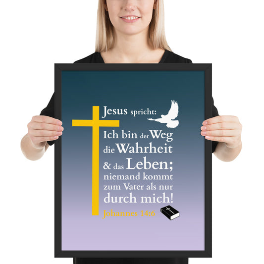 Gerahmtes Poster kaufen mit christlichem Zitat und Holzkreuz, perfekt für jeden Raum im Christlichen Online-Shop.
