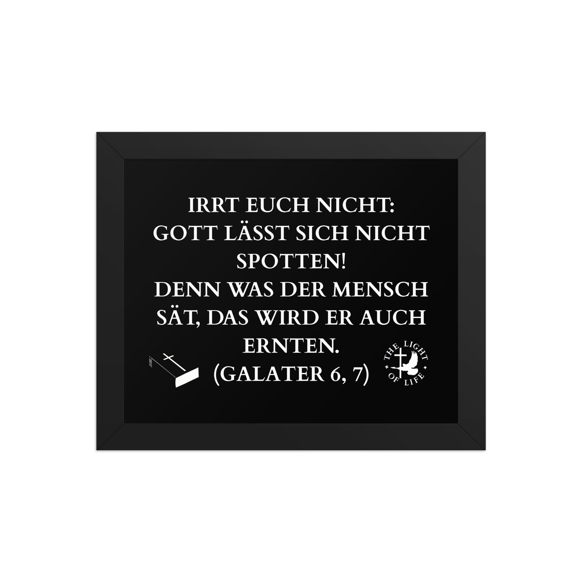 Gerahmtes Poster mit Bibelvers Galater 6,7 – ziere deine Wände mit Glauben.