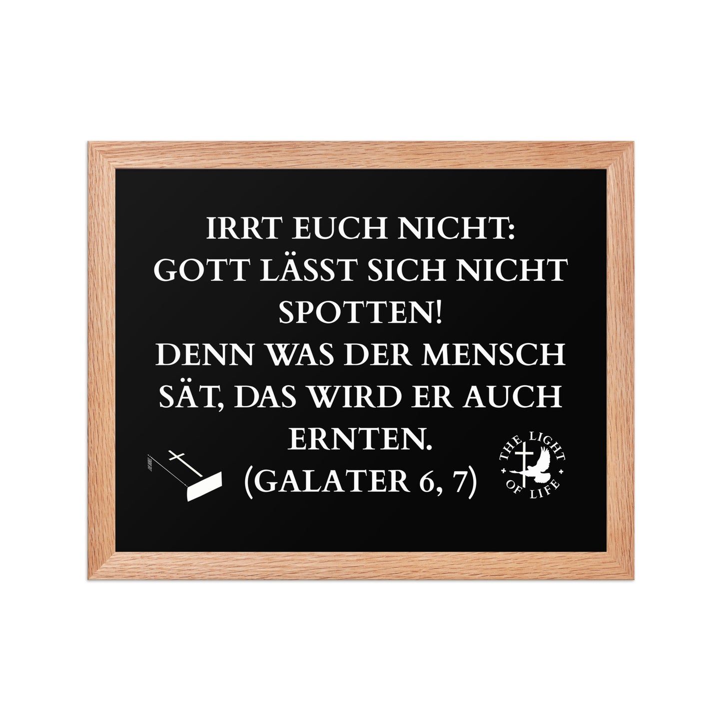 Gerahmtes Poster mit Bibelvers Galater 6,7 – Wahrheit, die deinen Raum bereichert.