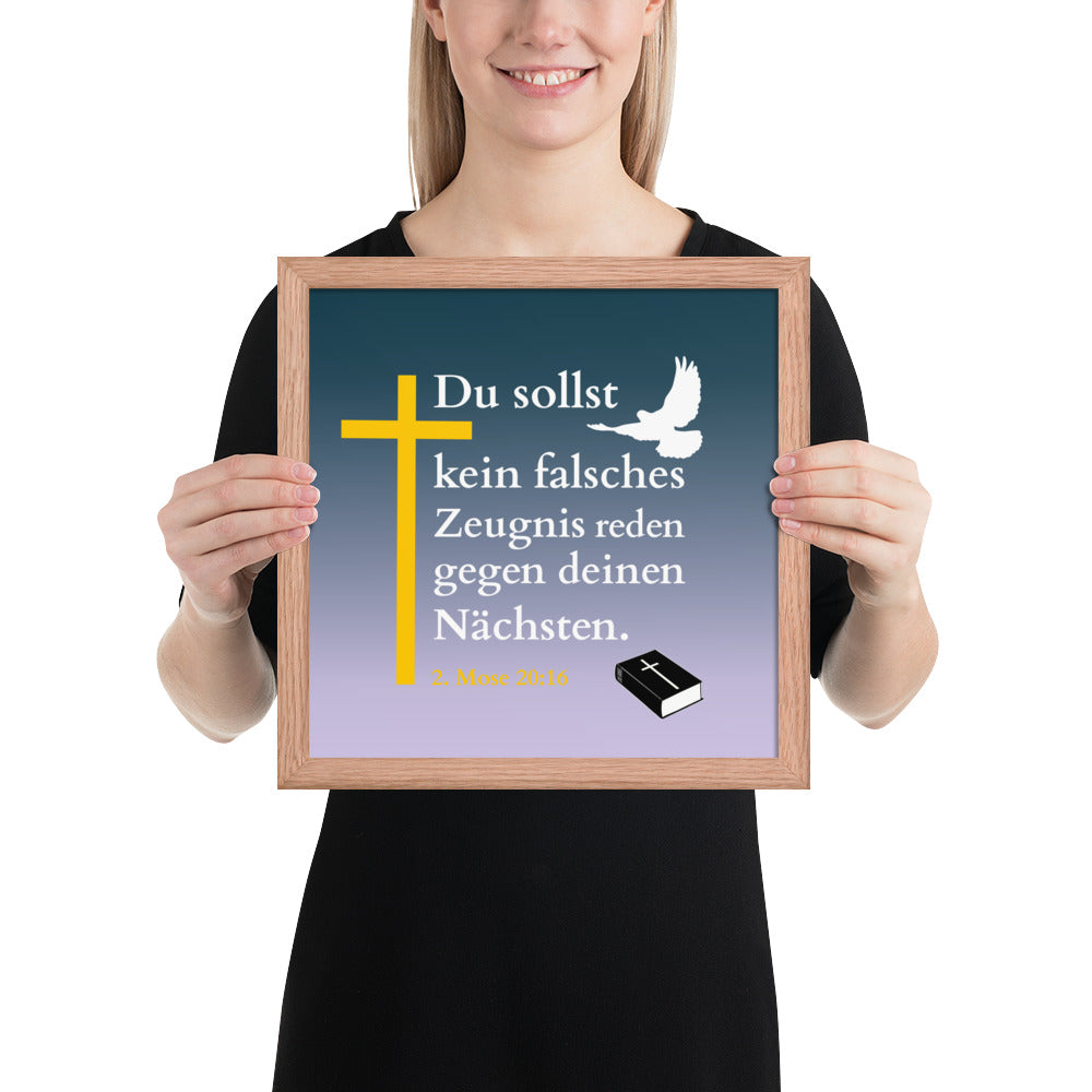 Gottes Gebot - Poster mit Kreuz und Taube, rahmen und Bibel, inspiriert von 2. Mose 20:16.