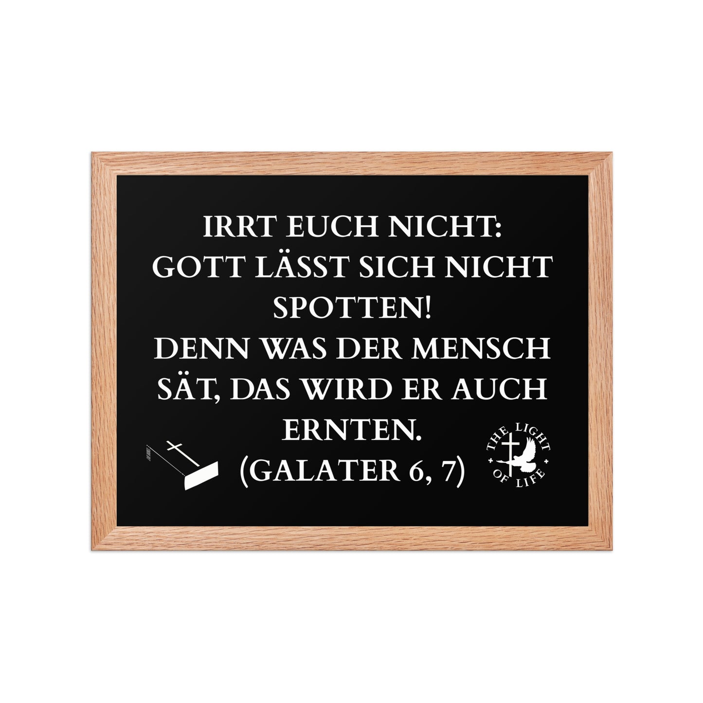 Gerahmtes Poster mit Bibelvers Galater 6,7 – ein täglicher Reminder für deinen Glauben.