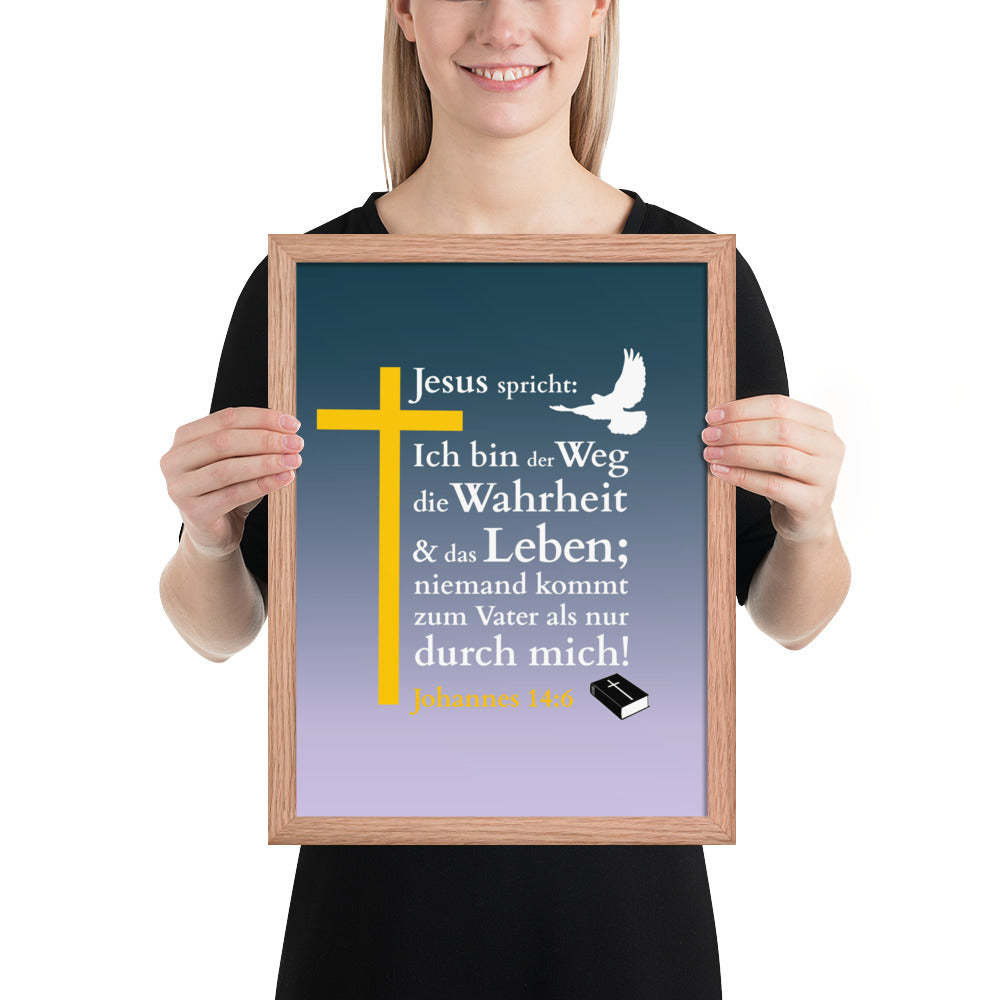 Gerahmtes Poster kaufen mit biblischem Vers und Kreuzmotiv im Holzrahmen