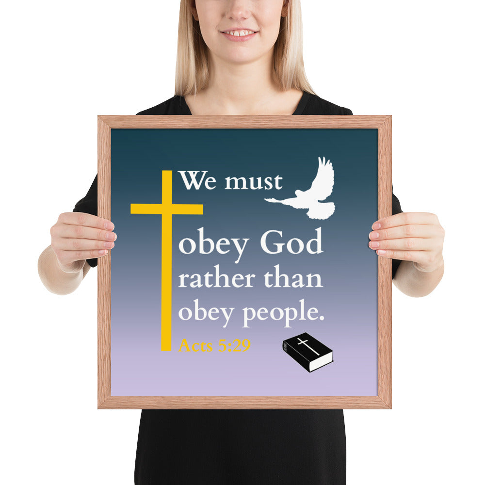 Gerahmtes poster kaufen - Motiv mit Kreuz und Taube, inspiriert von Akt 5:29.