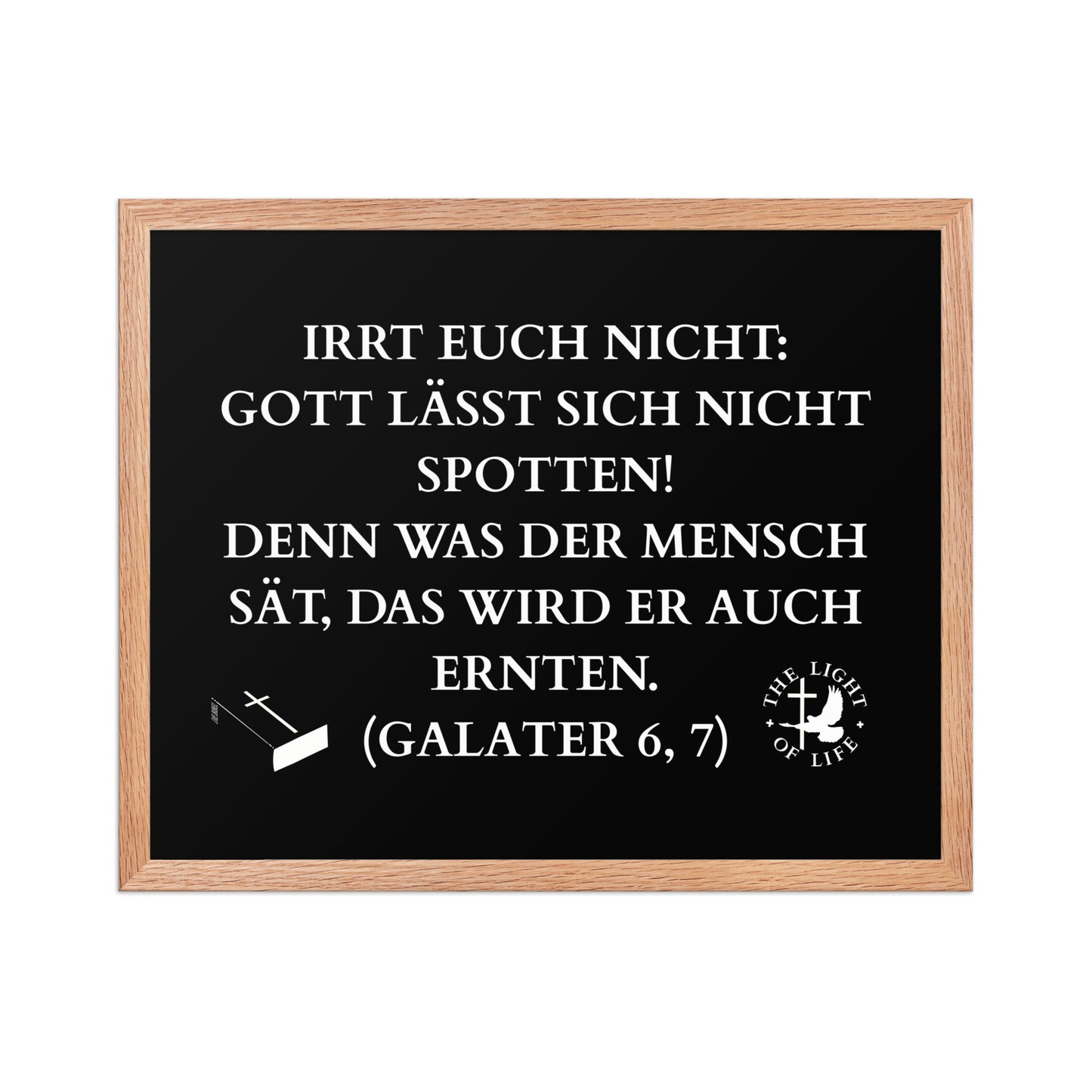 Gerahmtes Poster mit Bibelvers Galater 6,7 – perfekte Wanddekoration für gläubige Herzen.