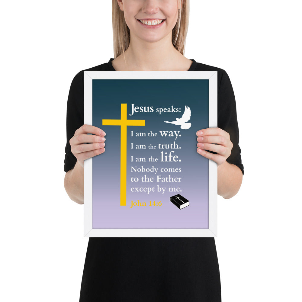 Gerahmtes Poster kaufen mit christlichem Design, Zitat von Jesus und Holzrahmen.
