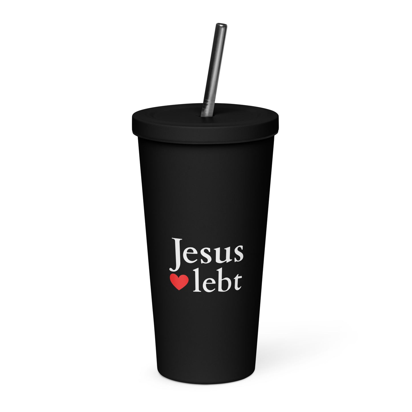 Jesus lebt - Thermobecher mit Strohhalm - dunkles Design DE faith design by The Light of Life