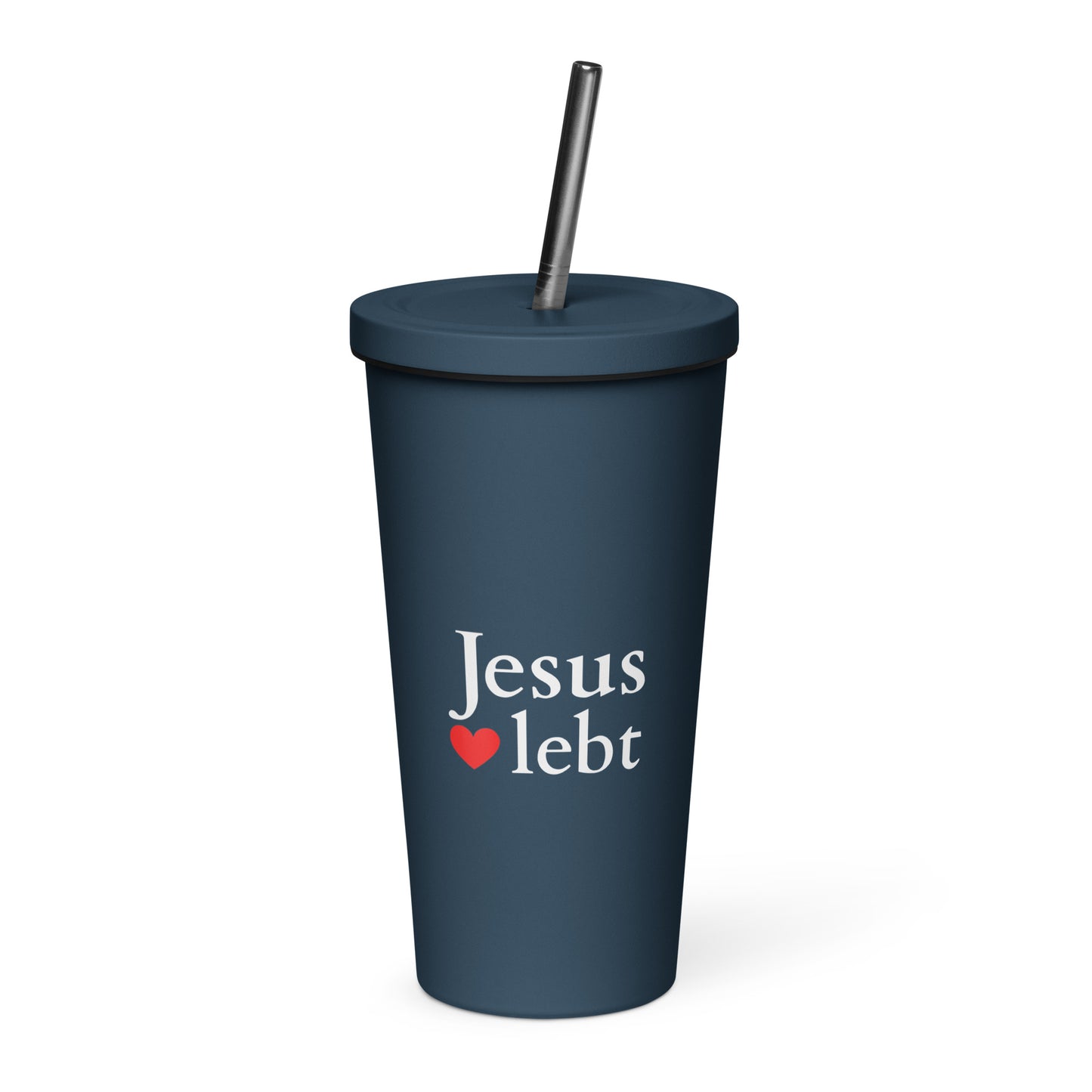 Jesus lebt - Thermobecher mit Strohhalm - dunkles Design DE faith design by The Light of Life