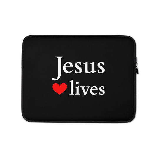 Jesus lives Laptop Sleeve black EN faith design by The Light of Life