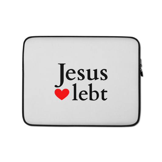 Jesus lebt Laptop-Tasche Hellgrau DE faith design by The Light of Life