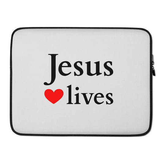 Jesus lives Laptop Sleeve Bright Grey EN faith design by The Light of Life