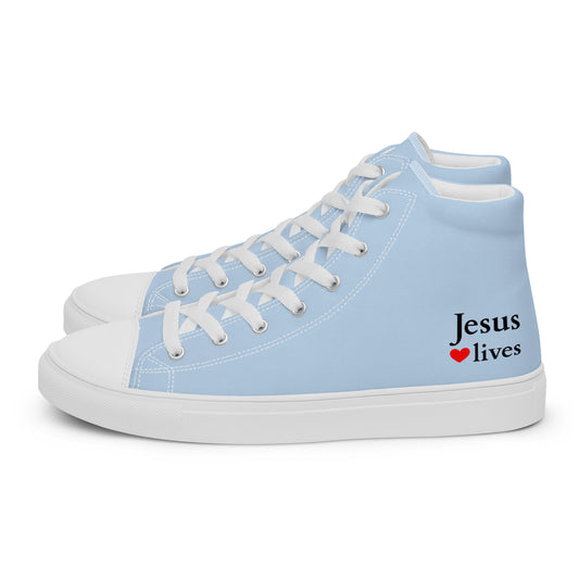 Jesus Lives - Men’s high top canvas shoes - blue EN faith design by The Light of Life