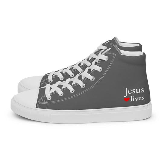 Jesus lives - Men’s high top canvas shoes - Grey EN faith design by The Light of Life