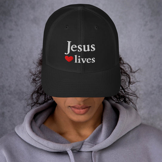 Jesus lives - Trucker Cap EN faith design by The Light of Life