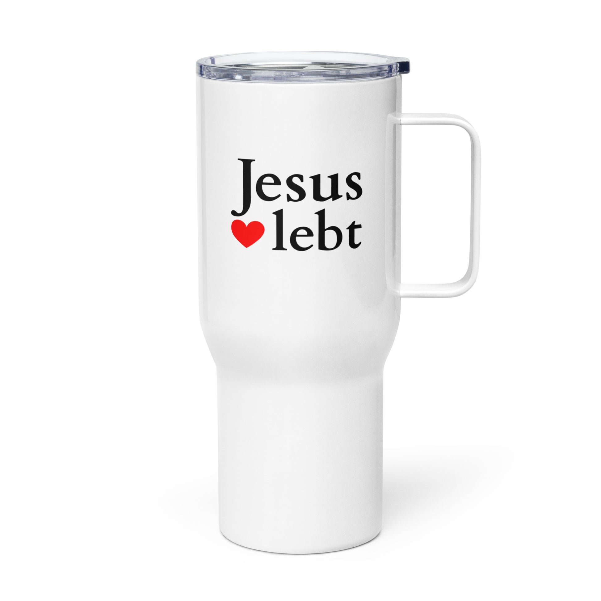 Jesus lebt - Reisebecher mit Griff - helles Design DE faith design by The Light of Life
