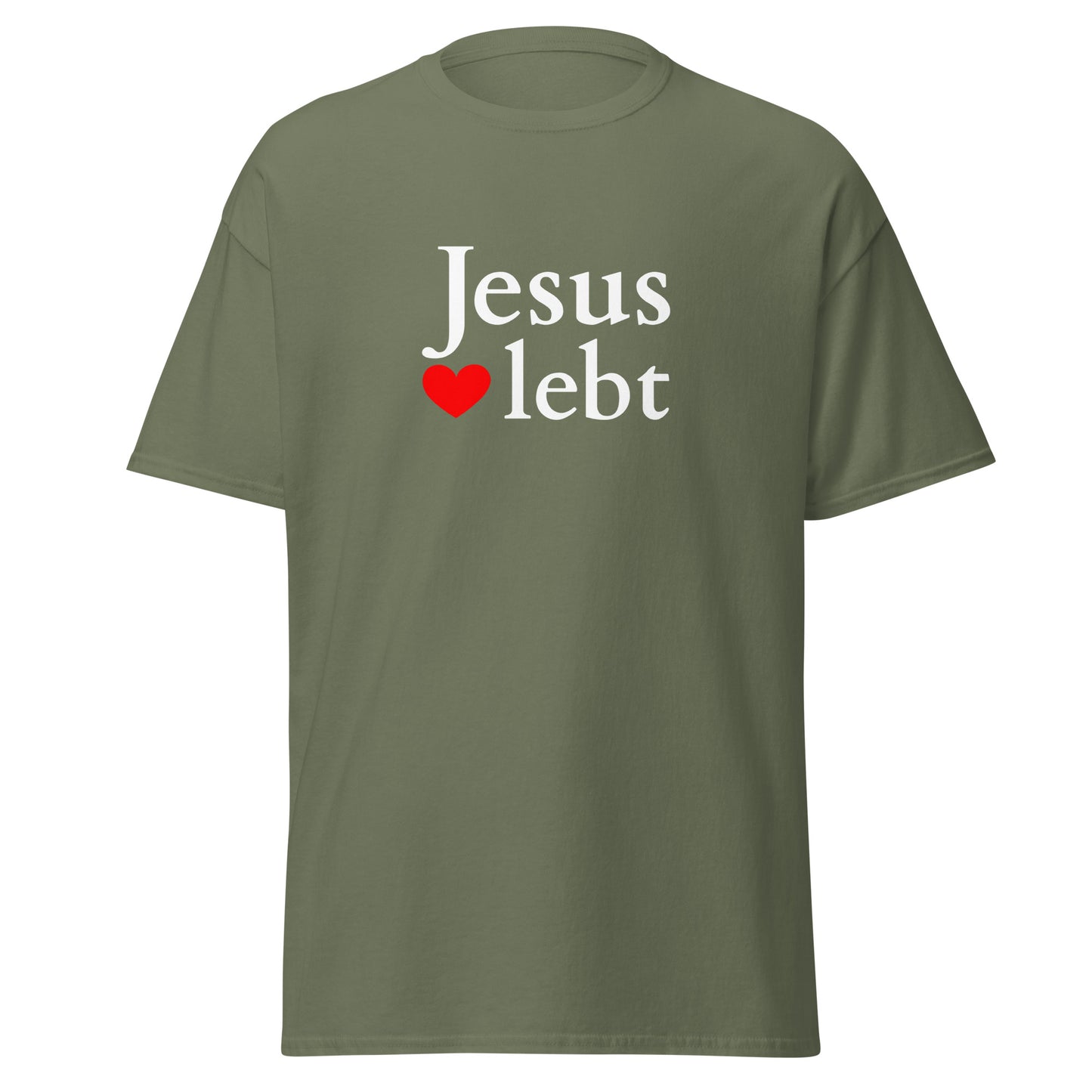 Jesus lebt - klassisches Unisex T-Shirt - dunkles Design - DE faith design by Das Licht des Lebens