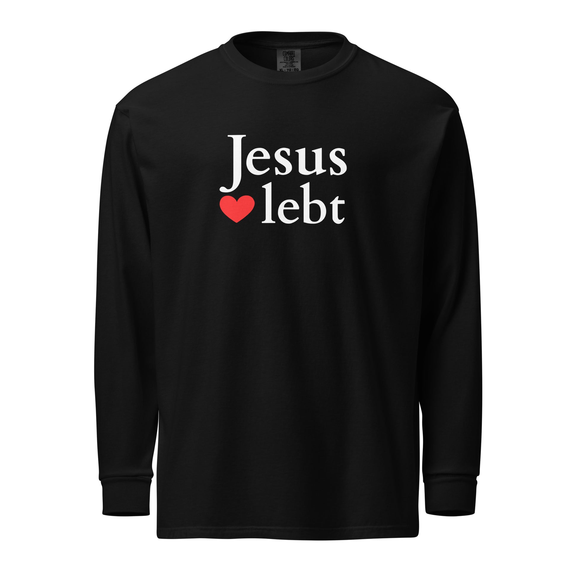Jesus lebt - Textilgefärbtes Schweres Langarmshirt -dunkles design - DE faith design by The Light of Life