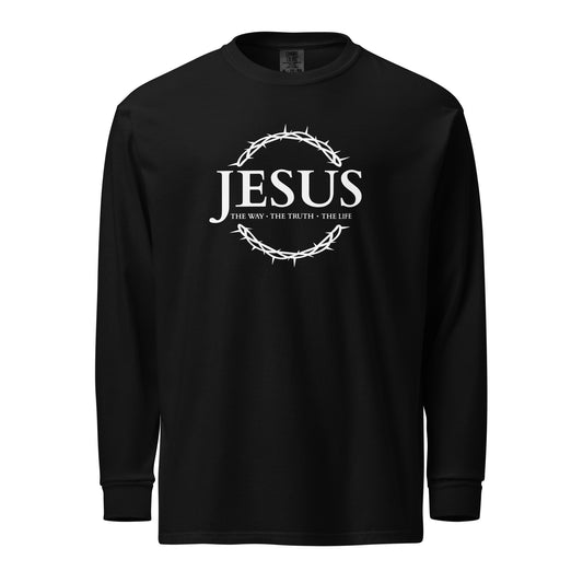 JESUS The Way - Garment-dyed heavyweight long-sleeve shirt - dark design - EN ${variant-option} faith design by The Light of Life