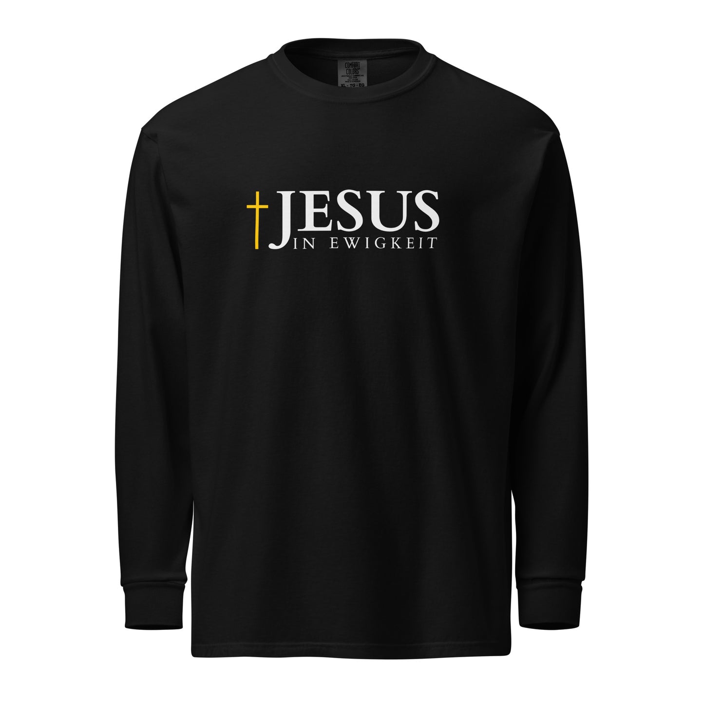 JESUS in EWIGKEIT - Textilgefärbtes Schweres Langarmshirt - dunkles Design - DE ${variant-option} faith design by The Light of Life