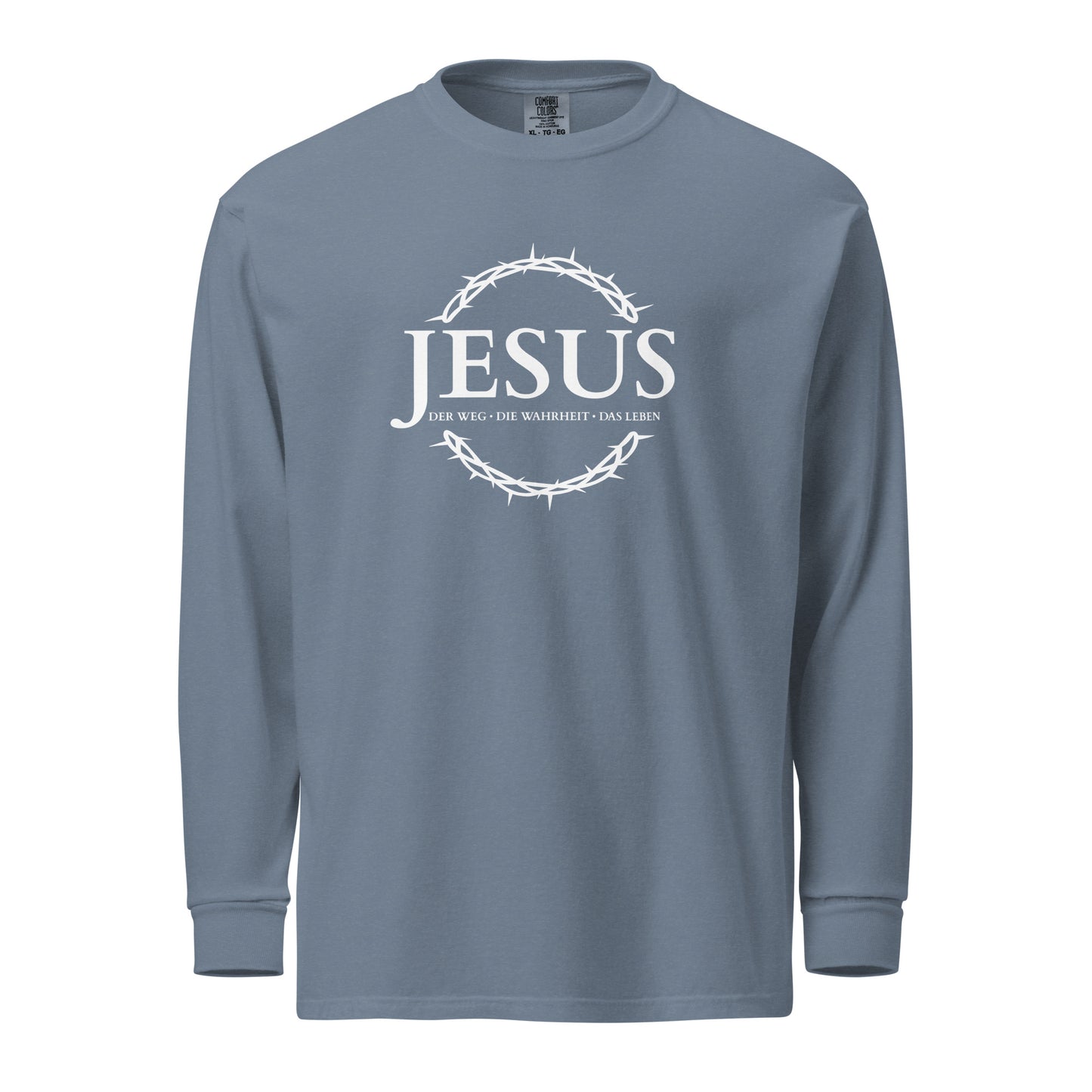 JESUS der Weg - Textilgefärbtes Schweres Langarmshirt - dunkles Design - DE ${variant-option} faith design by The Light of Life